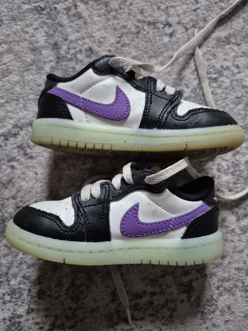 Jordan Retro 1 Low OG Nike Toddler Black & White Sneaker with Purple Swoosh